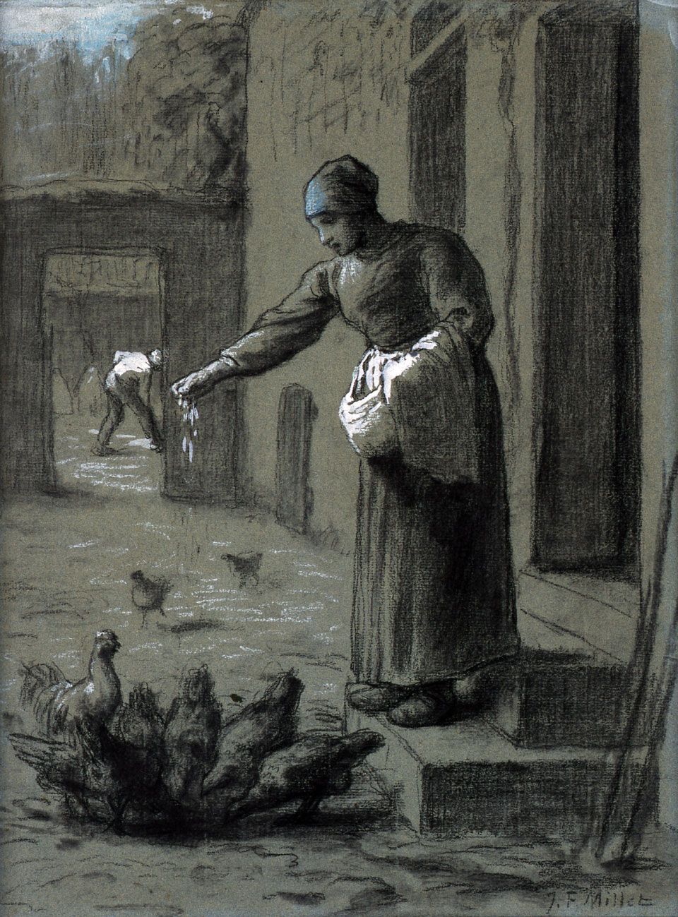 ジャン・フランソワ・ミレー《鶏に餌をやる女》1851-53／山王美術館蔵